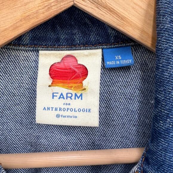 Farm Rio X Anthropologie Crochet Denim Trucker Jacket XS - Picture 3 of 12